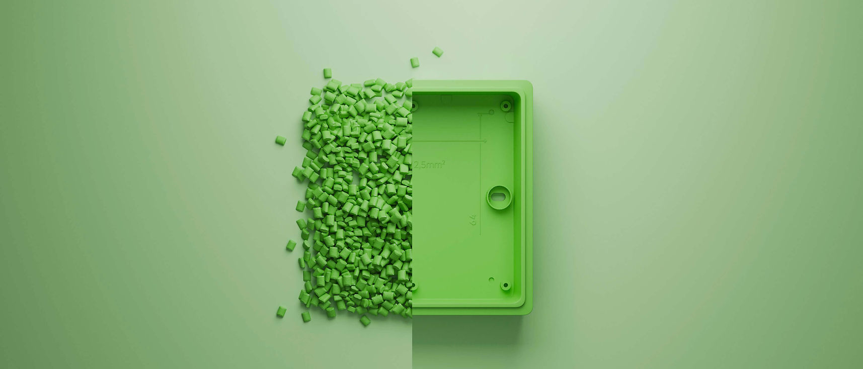 Plastgranulat och kopplingsdosa tillverkad av Polykemis återvunna plastmaterial